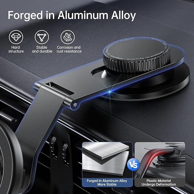 SYNCWIRE Fits MagSafe Car Mount for Universal Dashboard,Tesla Screen,Magnetic Phone Holder for Car, Foldable Aluminum Alloy Arm, Super Stable Car Mount for iPhone 17 Pro Max 16 15 14 13 12&All Phones