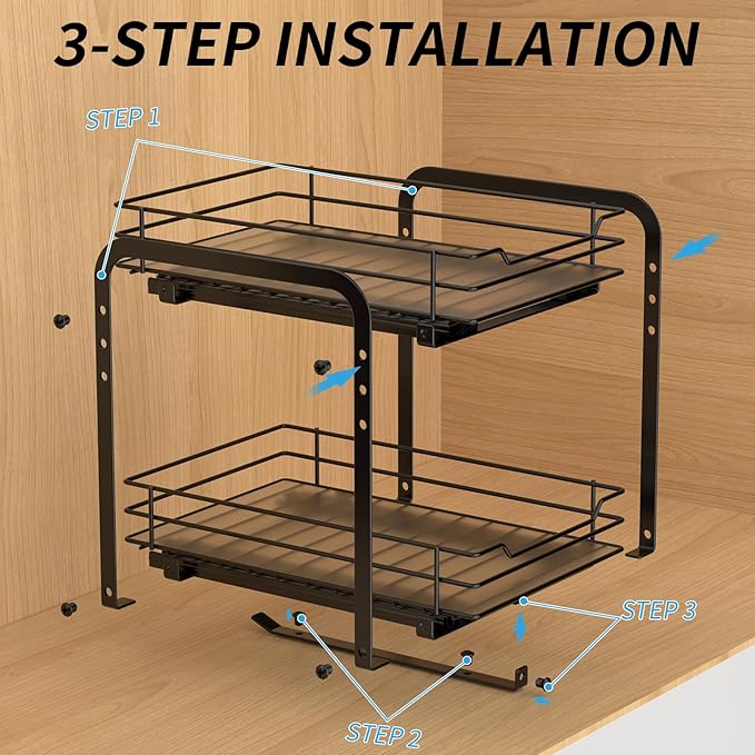 BOIVSHI 2-Tier Spice Rack, Pull Out Spice Racks Organizer