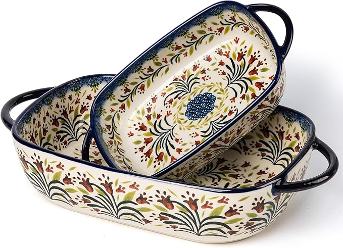 Baking Dish Ceramic Baking Pan Blue Casserole Dish Rectangular Baking Set 2pcs