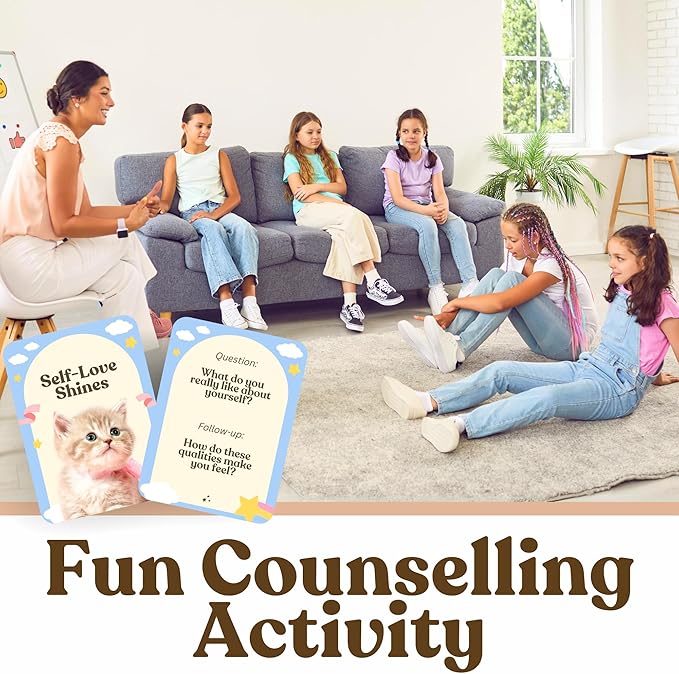 CATCHYOURDREAMS Pawsitive Talk - 50 Mindfulness Converstion Starter Cards for Kids Children and Parents - Meaningful Conversations on Emotions and Wellness Autism Learning