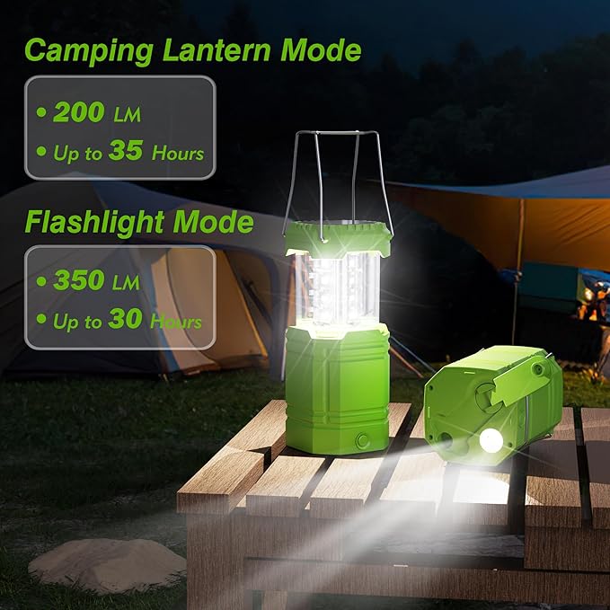 3000mAh Large Capacity Hand Crank Solar Camping Lantern, Portable Ultra Bright LED Torch, 23-26 Hours Running Time, USB Charger, Electronic Lantern for Outdoor