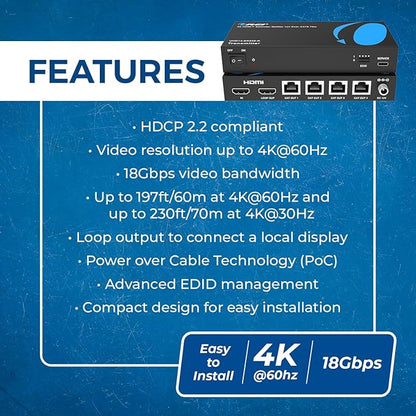 OREI 4K 1x4 HDMI Extender Splitter