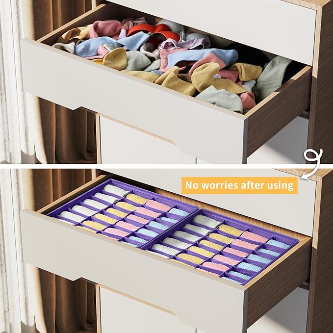 Joyoldelf Sock Drawer Organizer Divider 2 Packs Underwear Organizer, 24 Cell