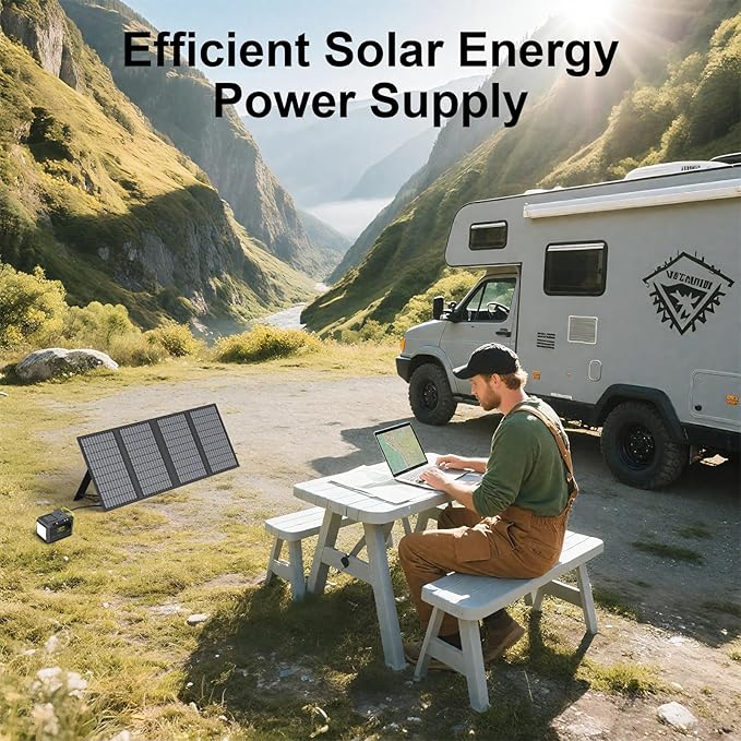 60W Portable Solar Panels Charger with USB-C, USB-A and DC Outputs Foldable IP67 Waterproof Solar Panel for Camping Hiking, Power Emergency for Small Power Station Generator, Phones, Power Bank