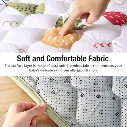 50x50 Playpen Mat, PIGLOG 0.8 Inch Thick Foam Baby Play Mat for Floor, Soft Fabric Cushioned Play mat for Babies，Washable Non-Slip Playmate for Baby, Infants & Toddlers (Milky White)