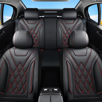 Car Seat Covers Compatible with Hyundai Santa Cruz 2022-2026 - Full Set 5 Seats Luxury Leather All-Weather Seat Cushions & Protectors, Waterproof & Breathable, Airbag Compatible (Redline)