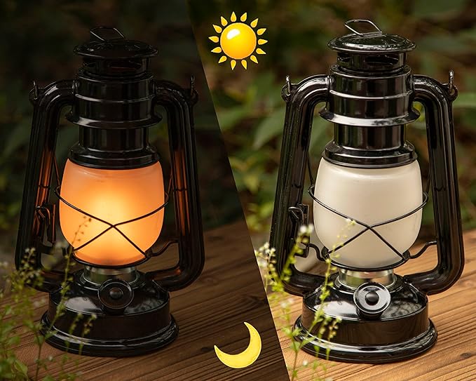 YAKii LED Vintage Flame Lantern Metal Outdoor Hanging Lantern with Dancing Flame Battery Operated Halloween Outdoor Indoor Decoration(Black Pack of 2)