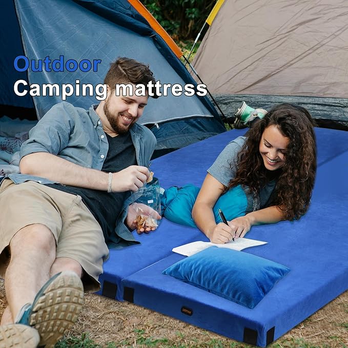 Memory Foam Camping Mattress pad, Comfortable Thick Floor Sleeping Mat for Adults with Waterproof and Non-Slip Bottom, Portable Roll Up Mattress for Sleepover Guest,Cot Mad for Car Camping