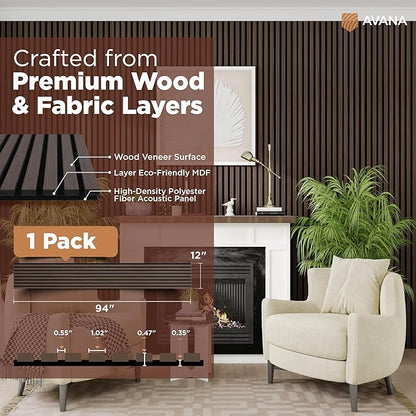 Avana Modern Acoustic Wood Wall Panels – 94.4x12.6 Inch Dark Walnut Acoustic