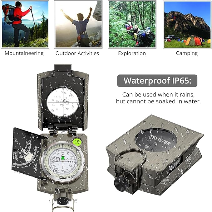 Proster IP65 Compass Hiking Survival - Lensatic Sighting Compass for Camping Navigation, Compass with Clinometer & Carry Bag for Camping Hunting Hiking Geology Activities