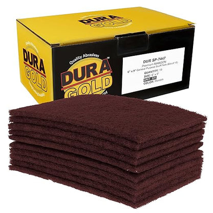 Dura-Gold Premium 6" x 9" Maroon General Purpose Scuff Pads, Box of 10 - Scuffing, Scouring, Sanding, Paint Primer Prep Adhesion Scratch - Surface Preparation Automotive Car Auto Body Woodworking Wood