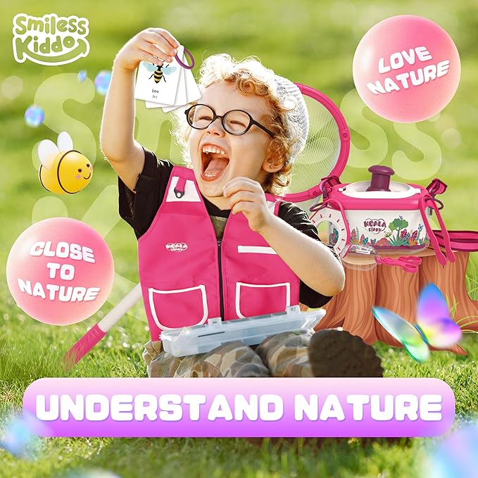 SMILESSKIDDO Bug Catcher for Kids, 25 Pcs Kids Explorer Kit & Kid Bug Catching Kit - Kid Nature Kits Outdoor Adventure Toys for Girls 3+ Years Old