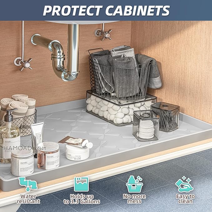 SIKADEER 19" x 19" Under Sink Mat Waterproof, Silicone Mat Kitchen Drawer Shelf