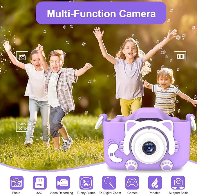 goopow Kids Selfie Camera, Christmas Birthday Gifts for Boys Age 3-9, HD Digital Video Cameras for Toddler, Portable Toy for 3 4 5 6 7 8 Year Old Boy&Girls with 32GB SD Card