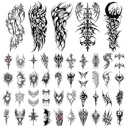 77 Sheets Cyborg Tribal Temporary Tattoo for Women Men, 17 Half Arm Large Skull Butterfly Fake Tattoos, 60 Black Vintage Tiny Adult Kid Body Tattoos Stickers Realistic Waterproof Long Lasting