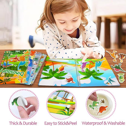 Reusable Sticker Book for Kids 1-3, Jelly Sticker Books for Toddlers 2-4 Years, Dinosaur Stickers for Kids, Toddler Travel Essentials Toys Plane Activities (Dinosaur)