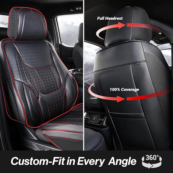 Coverland Custom SUV Car Seat Covers Full Set for [2021-2025 Toyota RAV4 Prime] - Protector Car Seat Cover Water Resistant Leather Memory Form Back Support Seat Cushion [Full Set-Black]