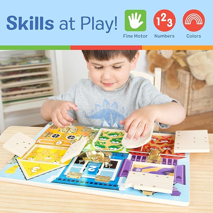 Melissa & Doug Wooden Latches Board Sensory Activity Toy for Kids, Doors and Locks Toy, Wooden Busy Board, Toddler Toys for Ages 3+