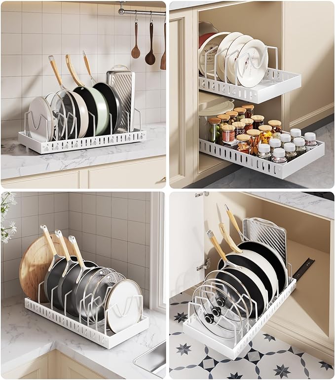 Lozovin Pull Out Pots and Pans Organizer Under Cabinet, Sliding Lid Holder and