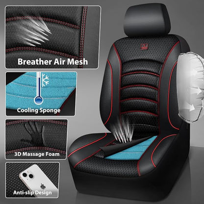CAR PASS Comfortable 3D Foam Mesh Leather Car Seat Covers Front, Air Cool Mesh Breathable Front Seat Covers for Car, Universal Fit for SUV Truck Sedan Automotive, Airbag Compatible,Black Red
