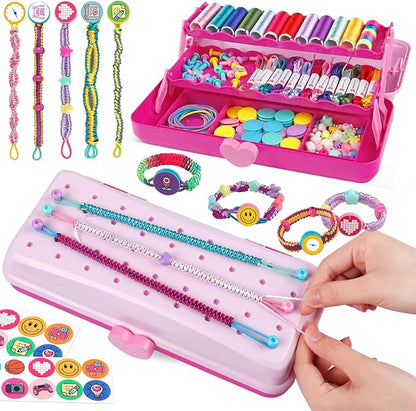Hewaurorion Friendship Bracelet Making Kit Toys, Arts and Crafts String Maker Tool for Kids Ages 8-12, Bracelet DIY Christmas Birthday Present Gifts for Teen Girls (Rose)