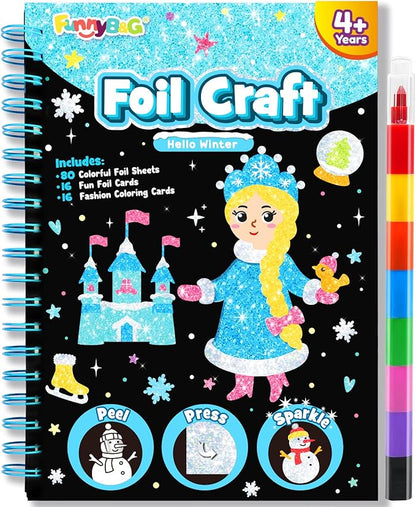 FUNNYB&G Foil Art Craft Activity for Kids - Gift for Girls Crafts for Kids Fun Art Supplies DIY Creative Travel Toy, Birthday Gift Party Favor Toys for Girls Boys 4 5 6 7 8 9 Years Old (Winter)