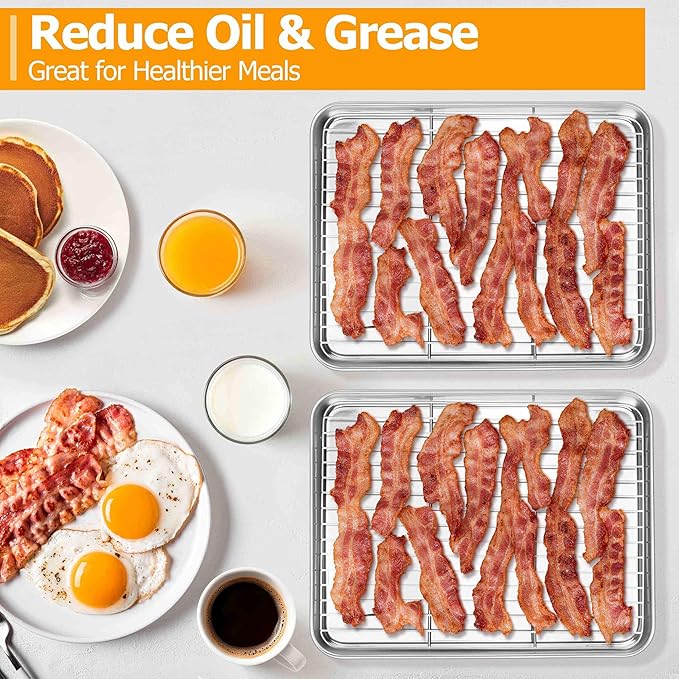 Homikit Quarter Sheet Pan with Rack Set, 9x13 Stainless Steel Baking Sheets