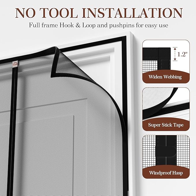 Yotache Magnetic Screen Door Fits Door Size 62 x 82, Screen Size 64" x 83"