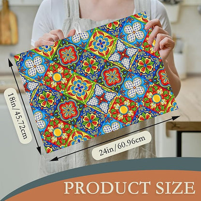 Mexican Tile Dish Drying Mat, Boho Tradicion Drying Rack Pad Countertop Dishes