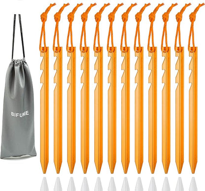 Aluminum Alloy Tent Stakes Pegs, 12-Pack Aluminum Ground Pegs with Reflective Pull Ropes, Lightweight Metal Stakes Pegs for Camping Tents Hammocks