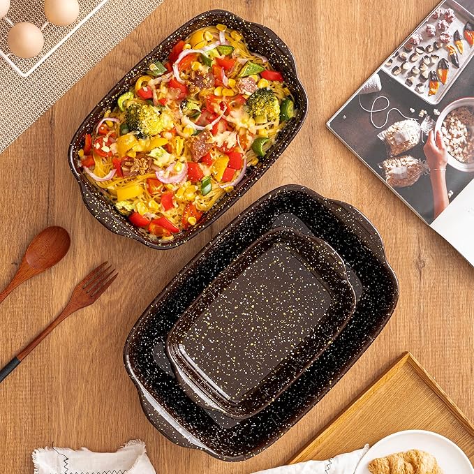 3-Pack Deep Rectangular Ceramic Baking Dishes, Heavy-Duty Oven-Safe Stoneware