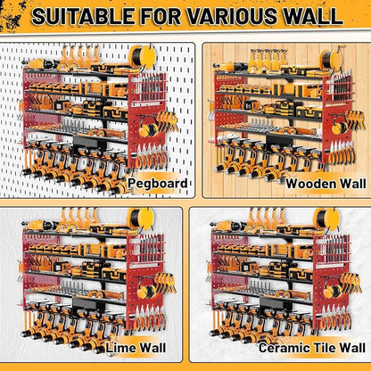 5 Layers Power Tool Organizer Wall Mount, Metal Cordless Tool Hanger Storage
