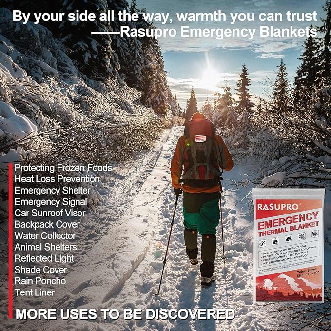 9 Pack Emergency Blankets, Outdoor Survival Emergency Insulated Gear, Mylar Thermal Space Insulated Blanket, Perfect for Camping, Hiking, Running, Marathon, Wilderness Rescue or First Aid