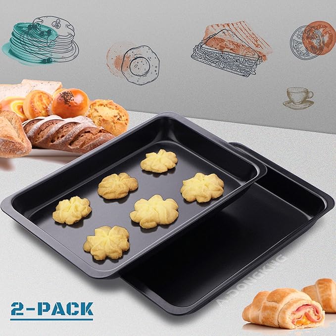 Baking Sheet Pans, Cookie Tray, Nonstick Heavy Carbon Steel Bakeware, 12 X 7.5