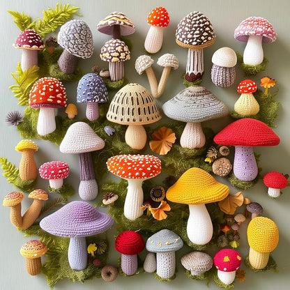 Bgraamiens Puzzle-Crochet Mushrooms-1000 Pieces Mushroom Puzzles for Adults, Nature Plant Jigsaw Puzzles Mushroom Art Puzzles,Unique Plant Jigsaw Puzzle Retro