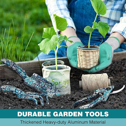 WORKPRO 5PCS Garden Tool Set, Aluminum Heavy Duty Gardening Tool Set with Garden Tool Bag, Outdoor Garden Hand Tools, Floral Blue