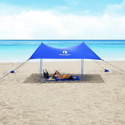 Red Suricata Family Beach Tent & Canopy, UPF50 Sun Shade, Sunshade With 4 Aluminum Poles, 4 Pole Anchors & Sand Shovel, Medium & Portable Sun Shelter Tarp (Medium, Blue)