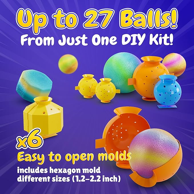 BFB DIY Super Bouncy Balls Kit - Make Your Own Ball Science Kits, Crystal Powder Girls & Boys Crafts Set, Multi-Colored Glow in the Dark DIY Kids Projects - DIY Bouncy Ball Kit Crafts for Boys & Girls