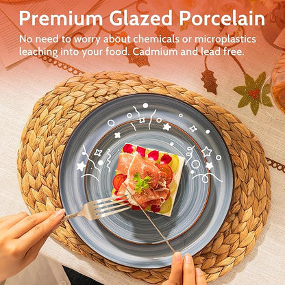 Sweese Porcelain Dessert Plates 7.4 Inch - Round Salad/Appetizer Plate Set, Microwave Dishwasher Safe, Set of 6, Cool Assorted Colors