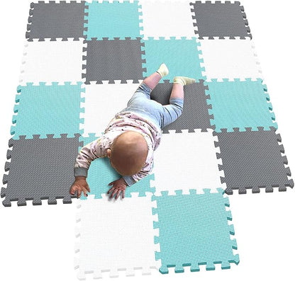 MQIAOHAM® 18 Pieces Puzzle Play Mats, Soft Baby Play Mat, Kids Interlocking Foam Floor Tiles, Toddlers Carpet Playmats G301018-101108112
