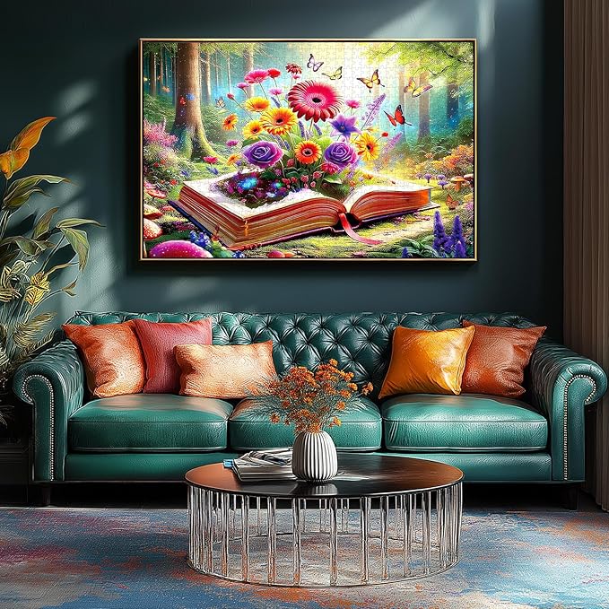 Blueforest 500 Piece Jigsaw Puzzle for Adults - Unique Shape Pieces | Magical Forest Book with Flowers & Butterflies | 23x15 Inches Challenging Fun Puzzle