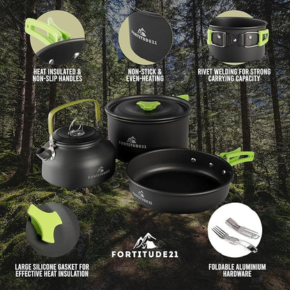 Camping Cookware Set - 19-Piece Lightweight Backpacking Cookware with Pots, Pans, Utensils - Compact Outdoor Cooking Kit for Camping, Hiking, Backpacking & Survival