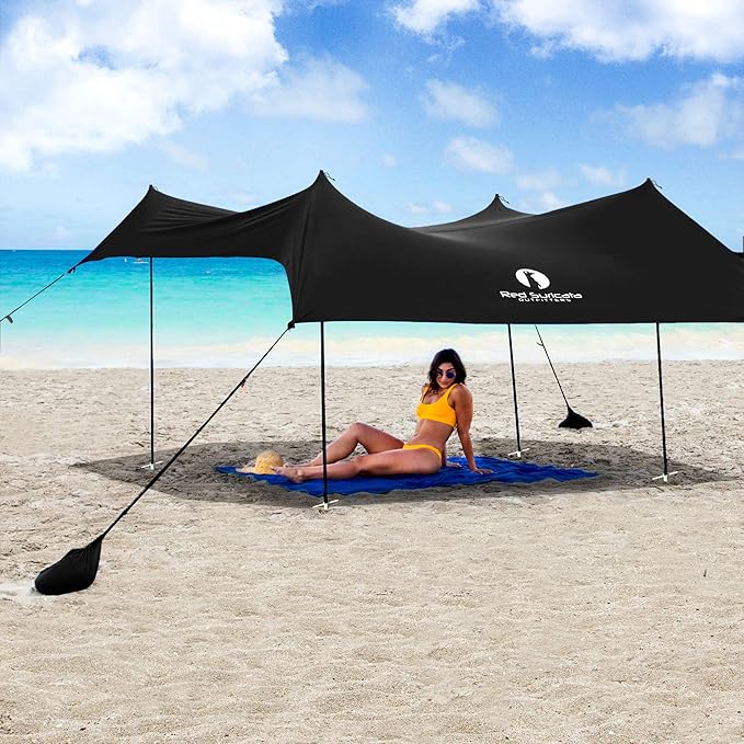 Red Suricata Family Beach Tent & Canopy, UPF50 Sun Shade, 4 Aluminum Poles, Sand Shovel, Medium Portable Sun Shelter (Medium, Black)