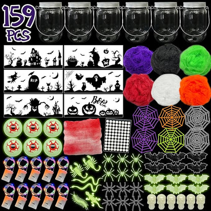 AIVEI 6 Pack Halloween Crafts for Kids Mason Jar with Accessories DIY Lantern Crafts Kits Halloween Activities Toys Bulk Art Supplies Gifts for Girls Boys Adults