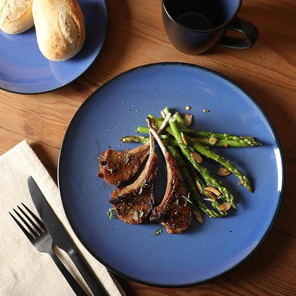 Gibson Elite Soho Lounge Round Reactive Glaze Stoneware Dinnerware Set, Service for 4 (16pc), Blue, Soho Round.