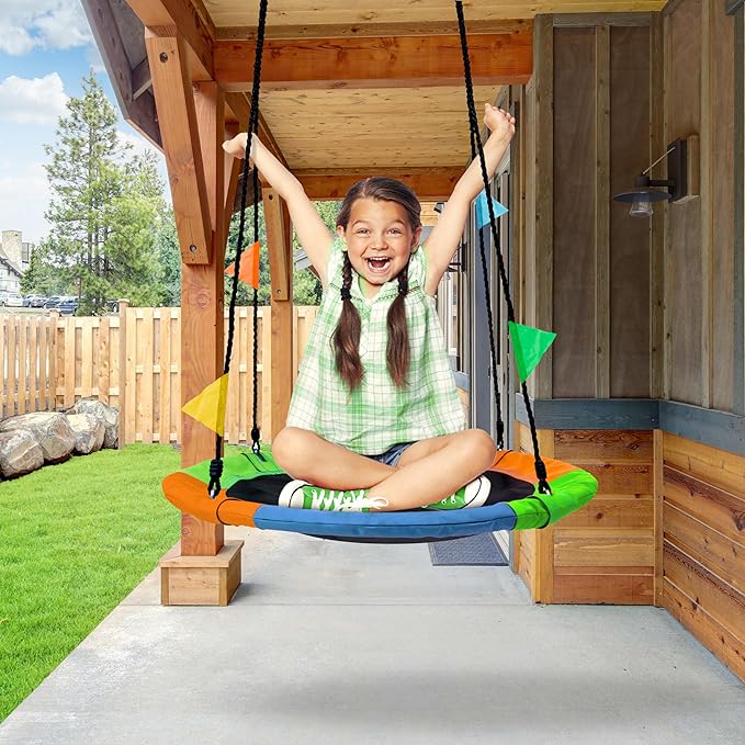 Sorbus 24" Saucer Tree Swing for Kids- 220lbs Outdoor Swing Fun- Tree Glider Therapy Swing-Durable Multi-Strand Adjustable Ropes Swing Seat- Trampoline Net Swing for Indoor/Outdoor, Accessory Included
