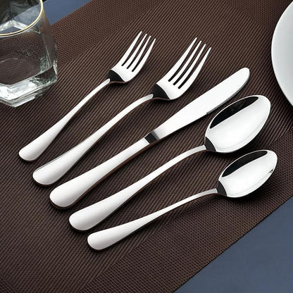 Silverware Set for 6, 30 Piece Heavy Duty Stainless Steel Flatware Utensils Cutlery Set Including Steak Knife Fork and Spoon, Dishwasher Safe, Gift Package for Wedding Housewarming