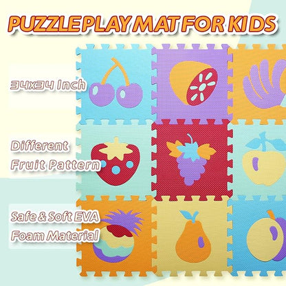 Coolcandy Baby Play Mat Without Fence, 9Pcs Interlocking Puzzle Floor Mat, 0.4" Thick Non-Toxic EVA Foam Play Mat, for Infants & Toddlers 3-36 Months, Soft Puzzle Tiles for Play Areas