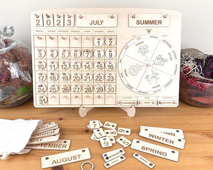 Montessori Calendar for Kids, Toddler Learning Calendar, Wooden Perpetual Calendar, Wooden Chore Chart, Educational Gift, Preschool Calendar