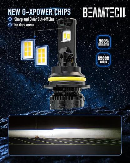 BEAMTECH 9007 Bulbs, 900% Brighter Canbus Ready 6500K White Light or Fog Light, 2 Bulbs.